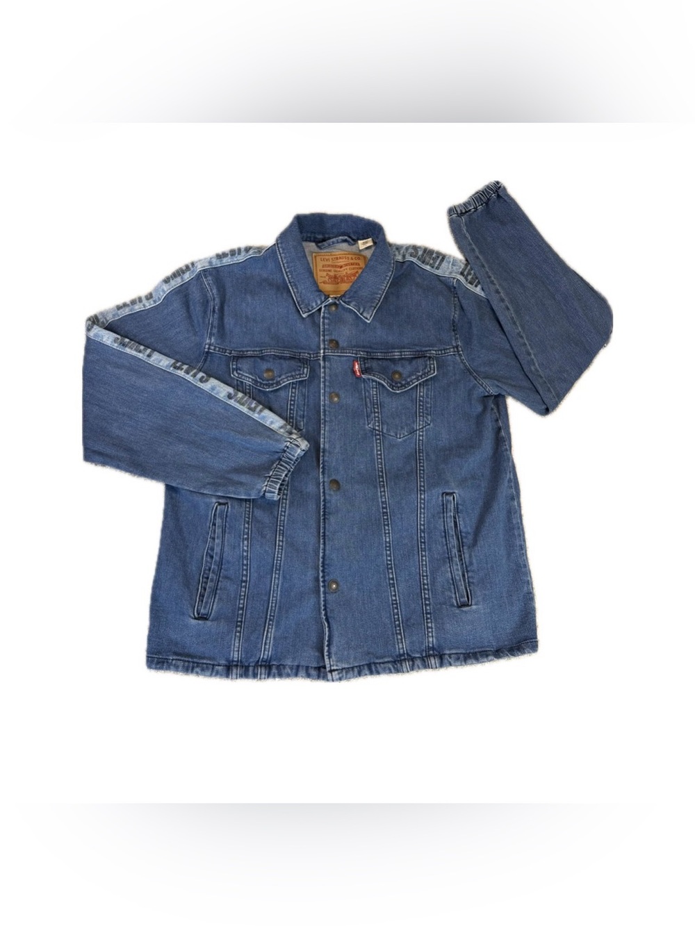 Levis Premium Track Coach's Trucker Stretch Denim Blue Mens Jacket Size M